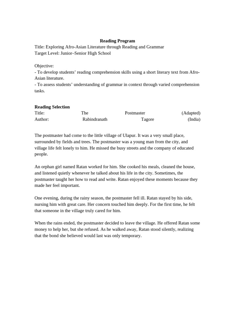 Reading - Program - G1-4th Quarter | PDF | Verb | Subject (Grammar)