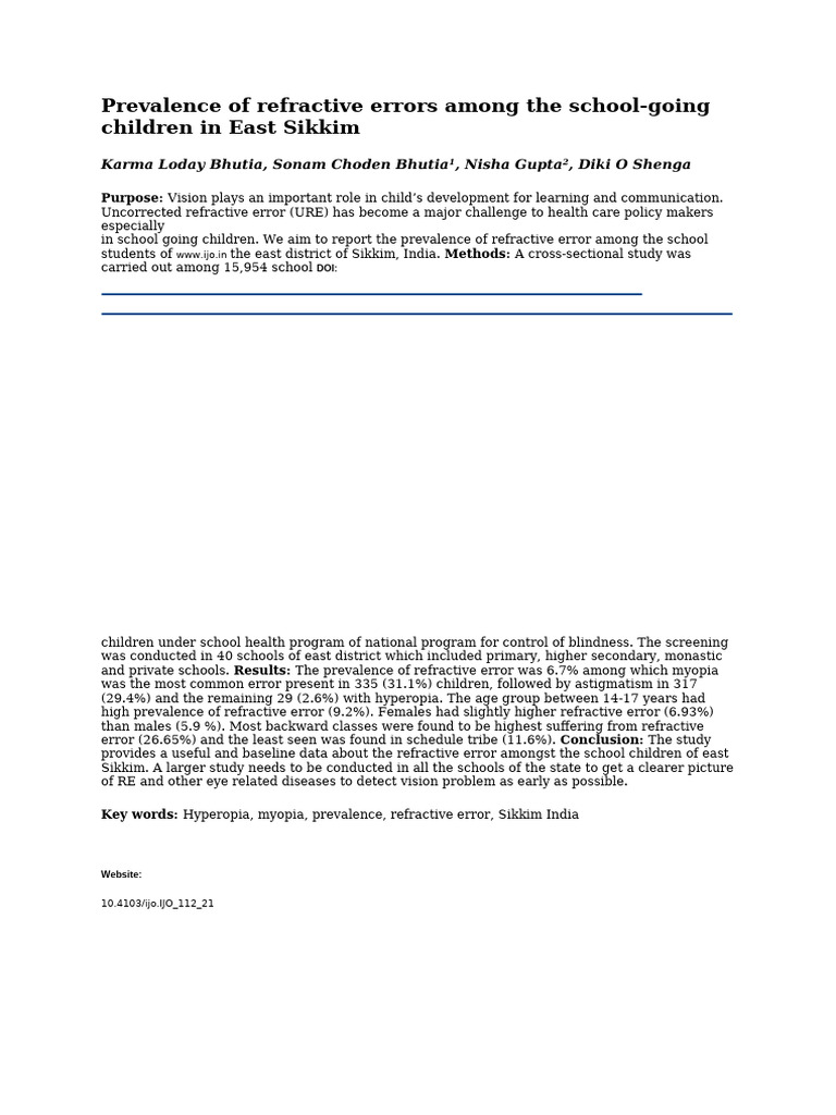 Prevalence of Refractive Errors Among The School | PDF | Visual ...