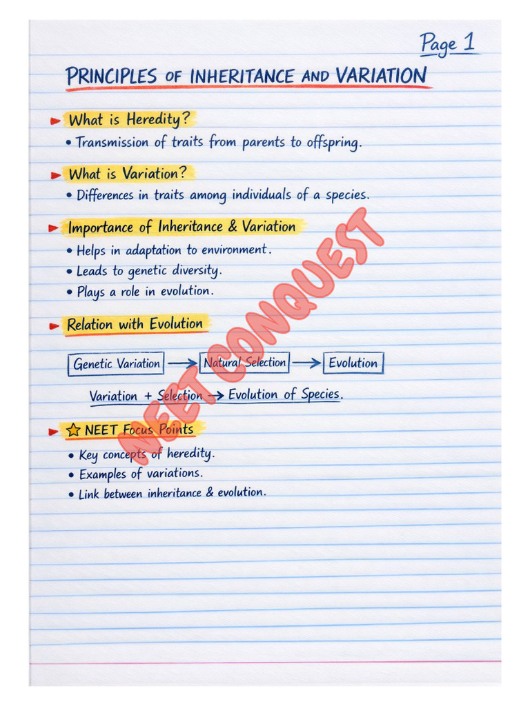 Principal of Inheritance & Variations | PDF