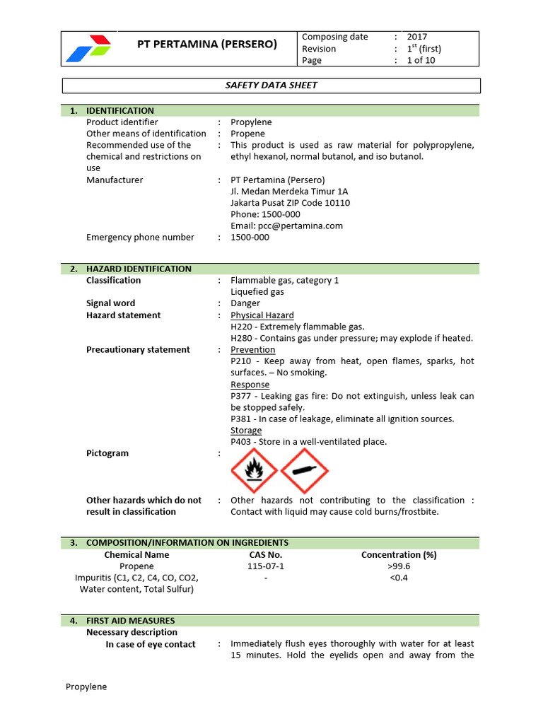 20201020152606atc SDS Propylene Eng | PDF | Dangerous Goods | Toxicity