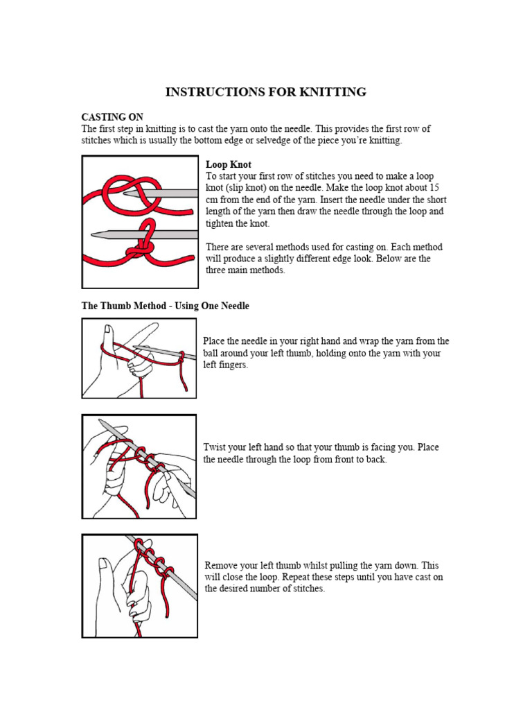 Instructions Knitting Web | PDF | Knitting | Needlework