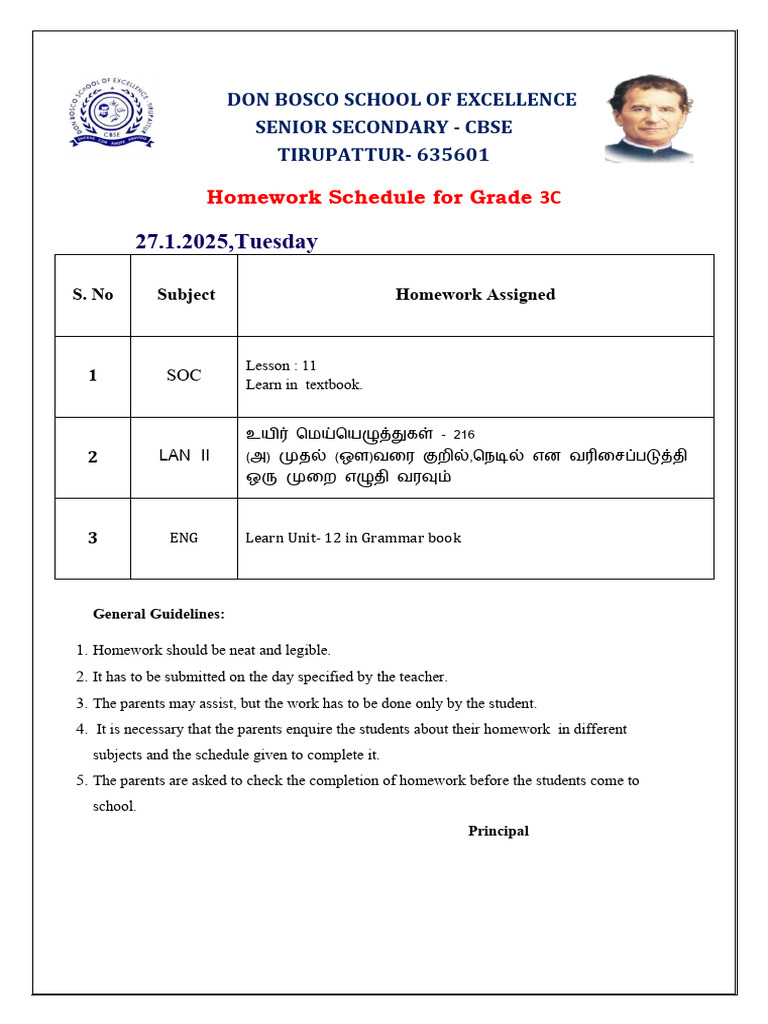 3C HW Schedule - Tuesday | PDF