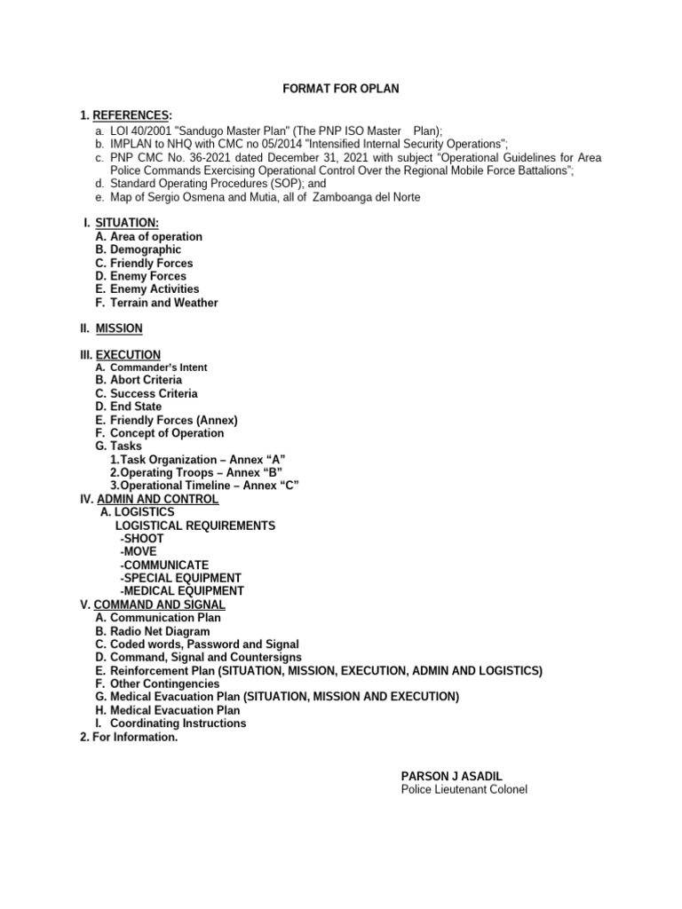 Format For Oplan | PDF