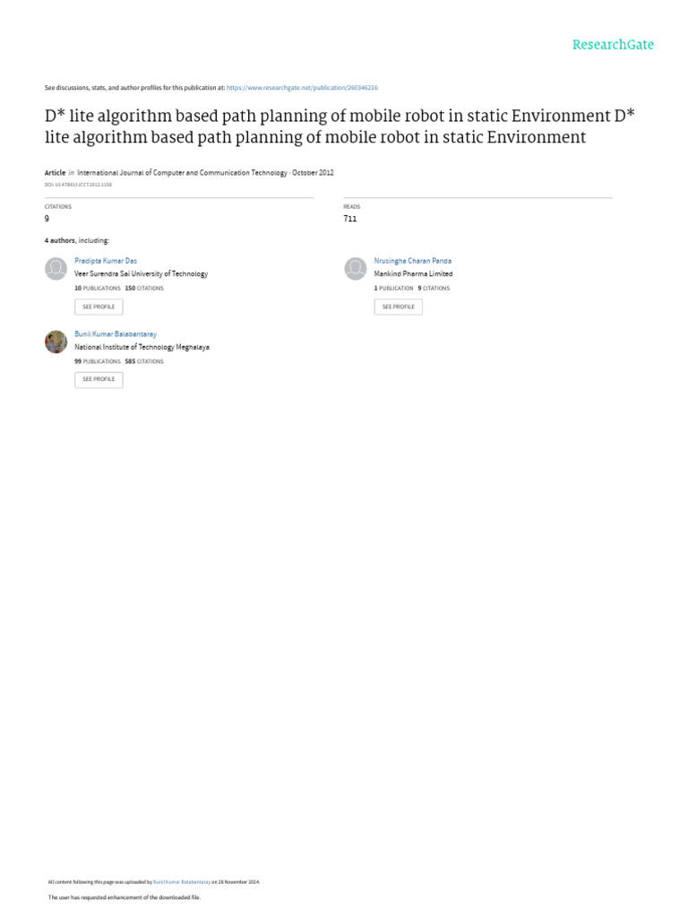 D Lite Algorithm Based Path Planning of Mobile Rob | PDF | Computer ...