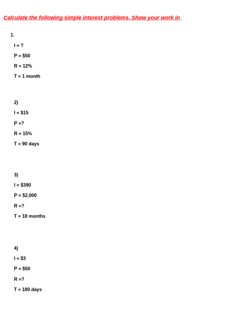 Interest Rate Worksheet | PDF