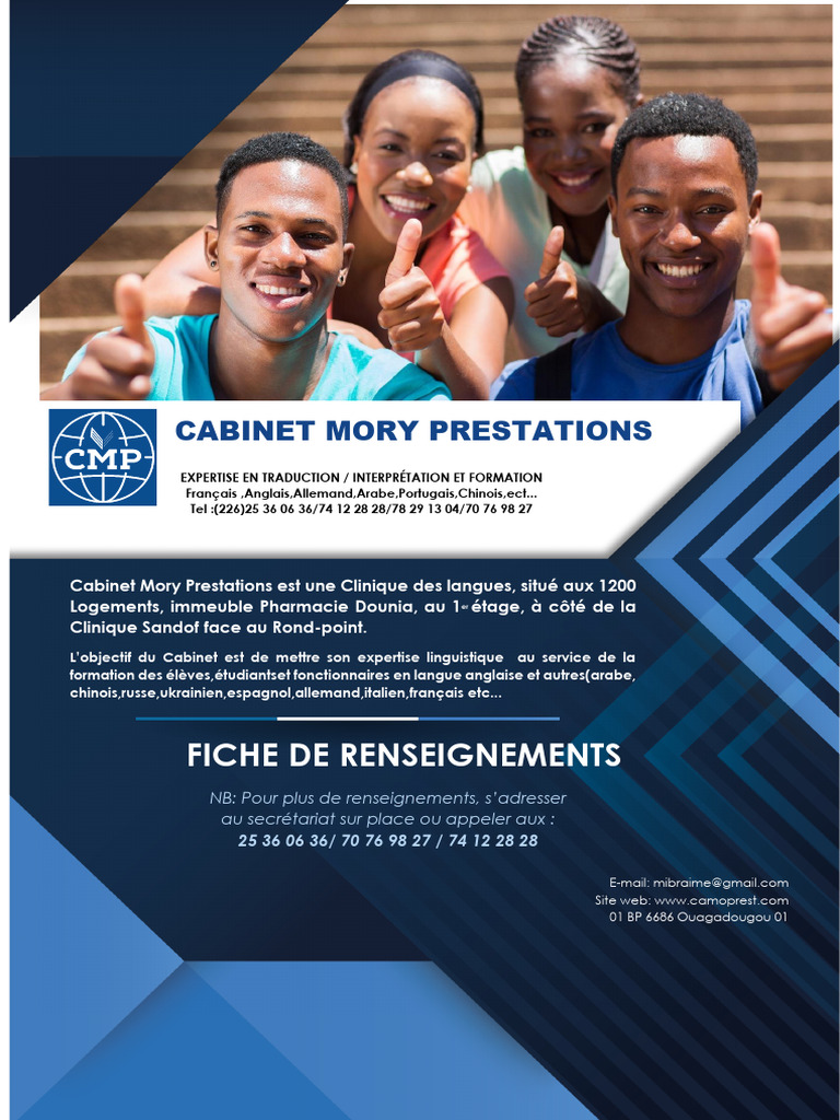 Fiche de Club D'anglais Au Cabinet Mory Prestations | PDF