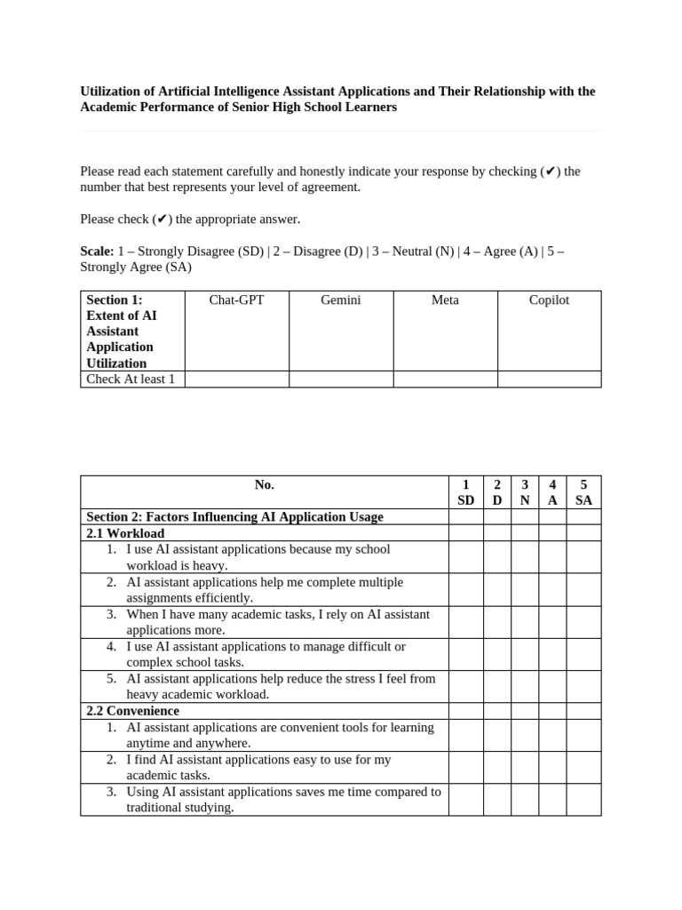 Survey Questionnaire | PDF | Artificial Intelligence | Intelligence (AI ...
