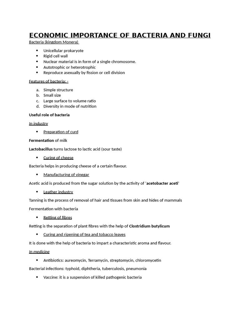 Economic Importance of Bacteria and Fungi | PDF | Bacteria | Fungus