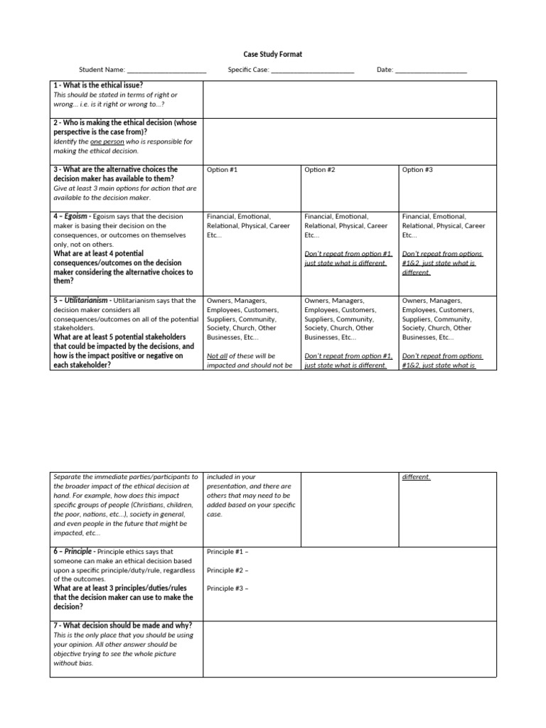 Business Ethics Case Study Template | PDF | Cognition | Behavioural ...