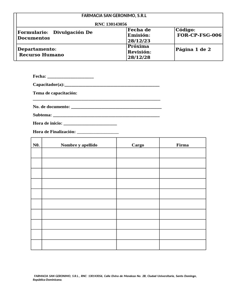 For-DIV-GO-007 Formulario de Divulgación de Documentos | PDF