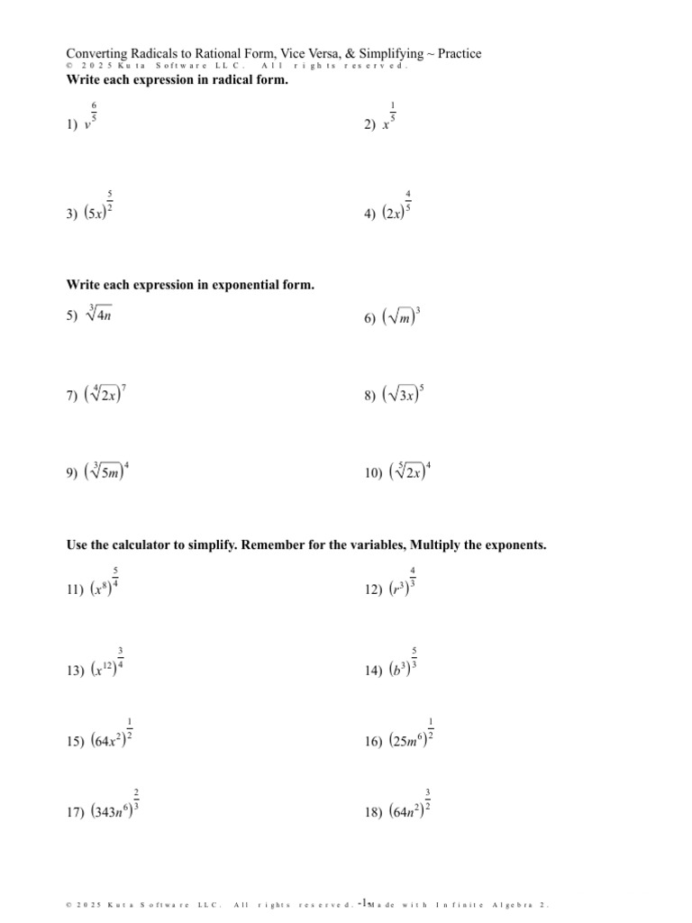 Day 1 Converting, Exponent Rules, Simplifying, Solving Radicals ...