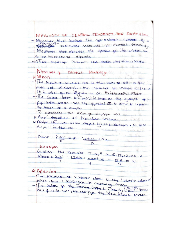 Measures of Central Tendency and Dispersion | PDF