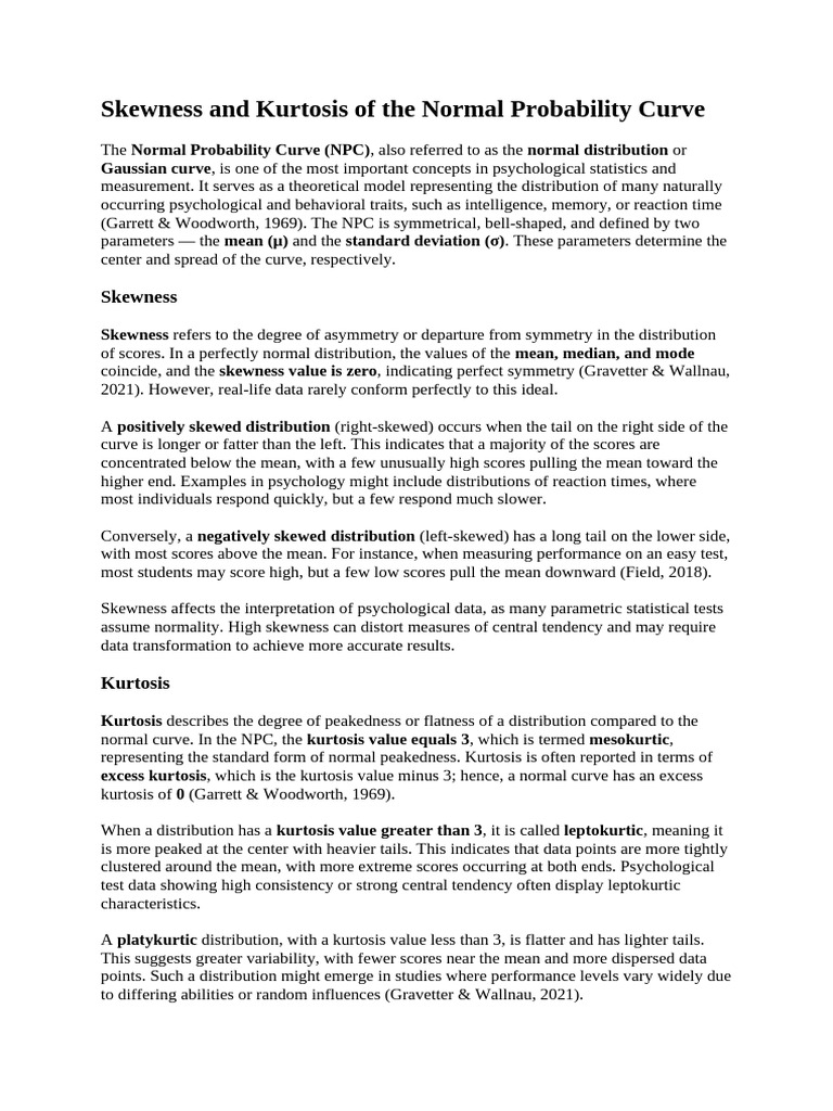 Skewness and Kurtosis of The Normal Probability Curve | PDF | Skewness ...