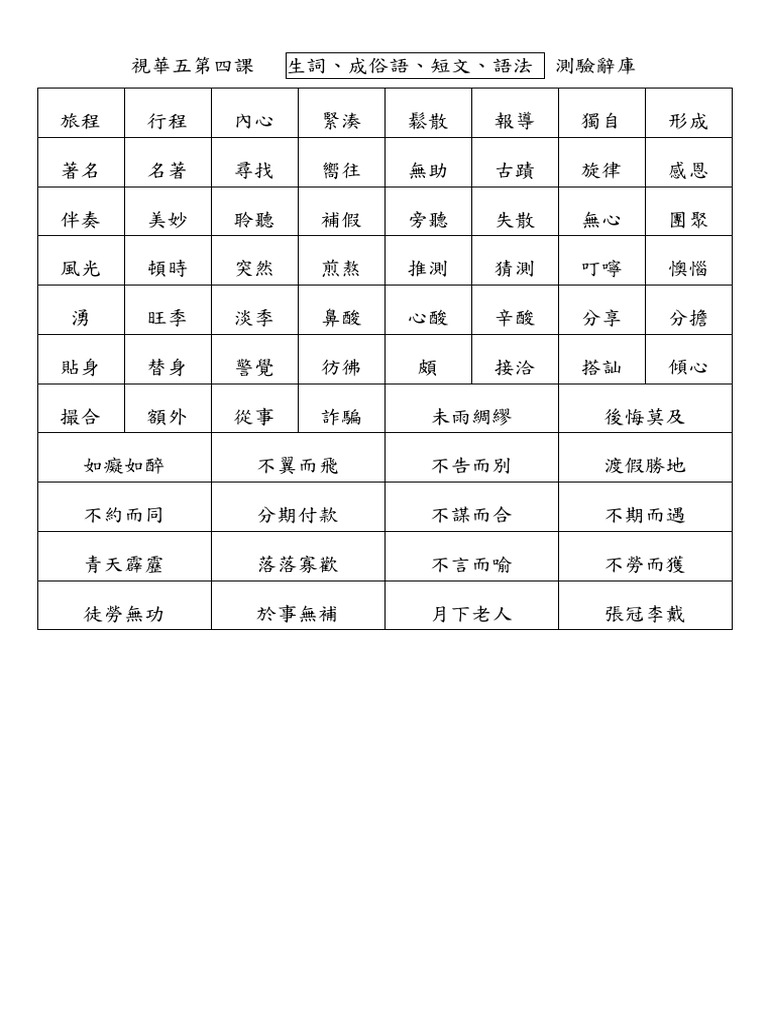 (辭庫) 視華五第四課 生詞、語法生詞、成俗語 | PDF