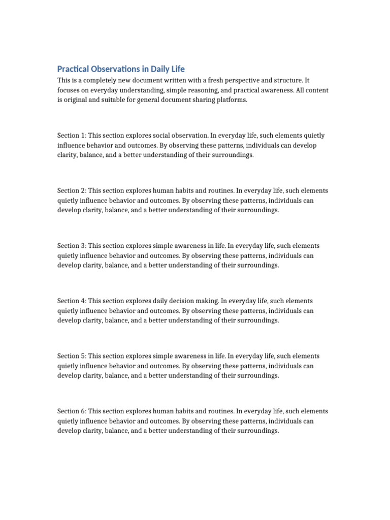Practical Observations in Daily Life | PDF | Behavior | Habits