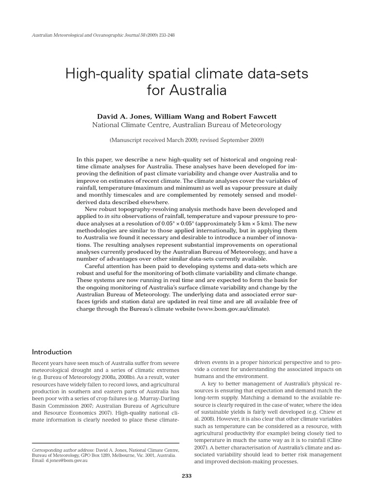 Jones et al 2009 High quality spatial climate data Australia | PDF ...