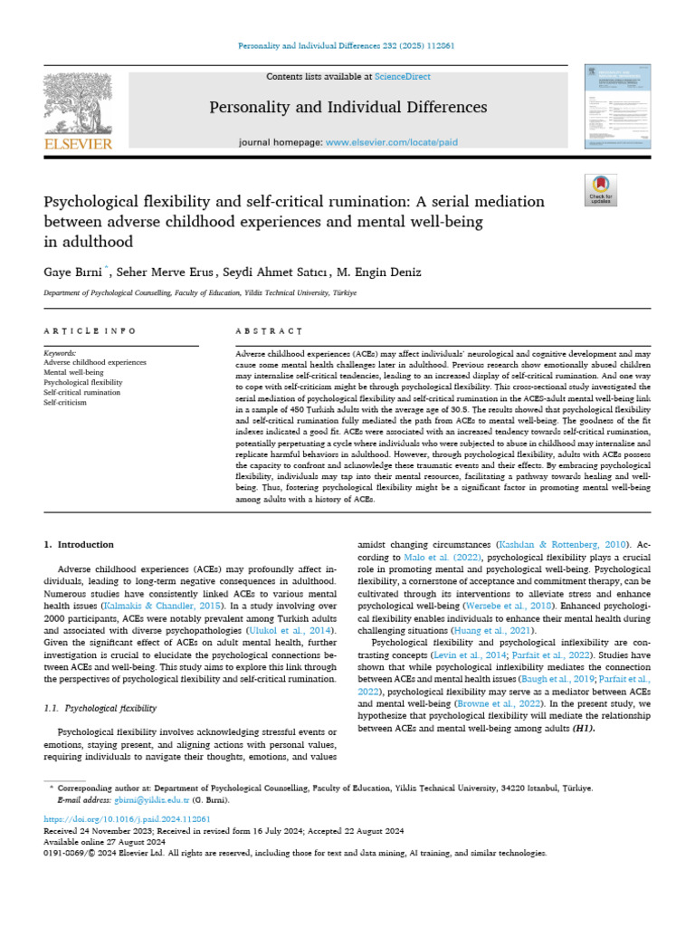 Psychological Flexibility and Self-Critical Rumination | PDF