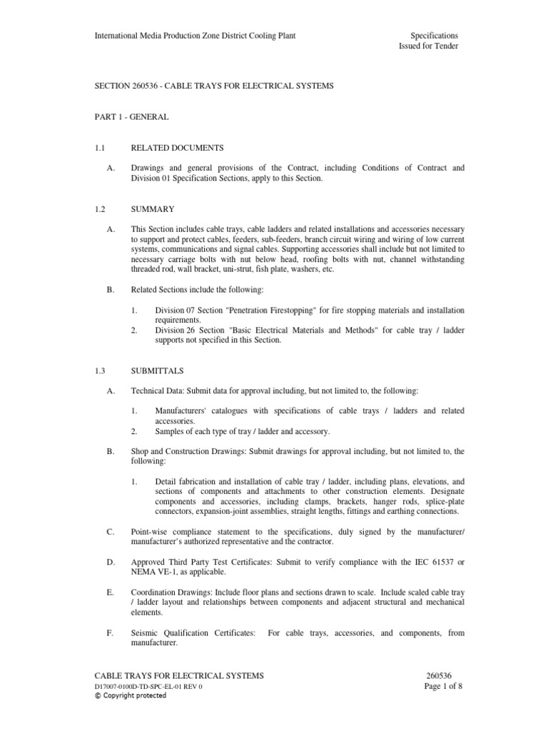 Section 260536 - Cable Trays For Electrical Systems | PDF ...