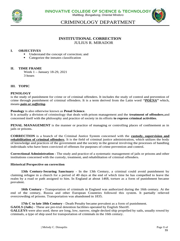 Institutional Correction Module | PDF | Prison | Crimes