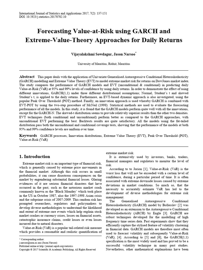 Forecasting Value-at-Risk Using GARCH and EVT | PDF | Value At Risk ...