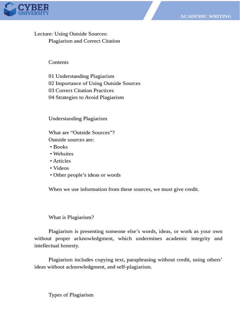 Using Outside Sources | PDF | Plagiarism | Citation