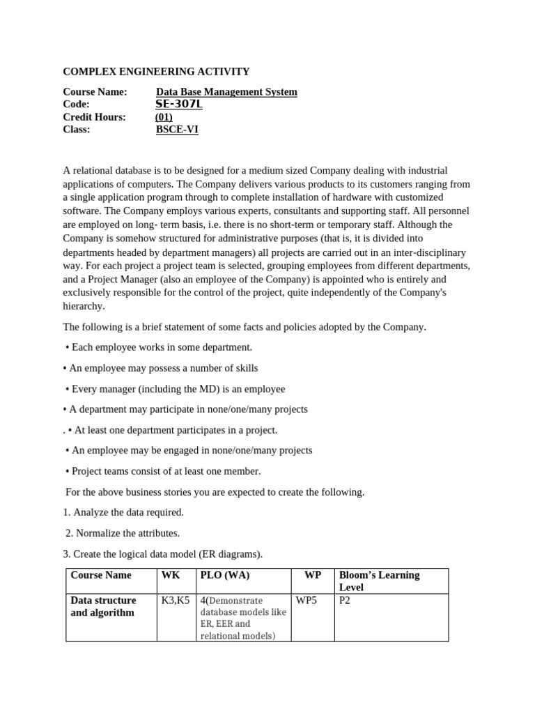 Complex Engineerning Problem of DBMS | PDF