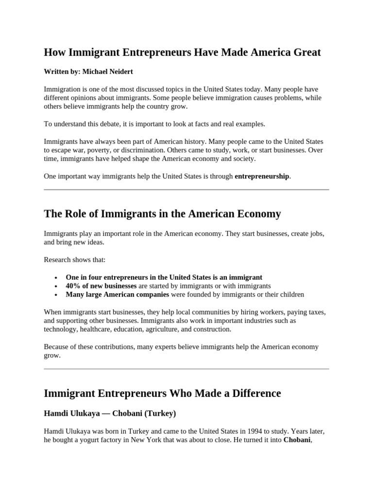 How Immigrant Entrepreneurs Have Made America Great | PDF