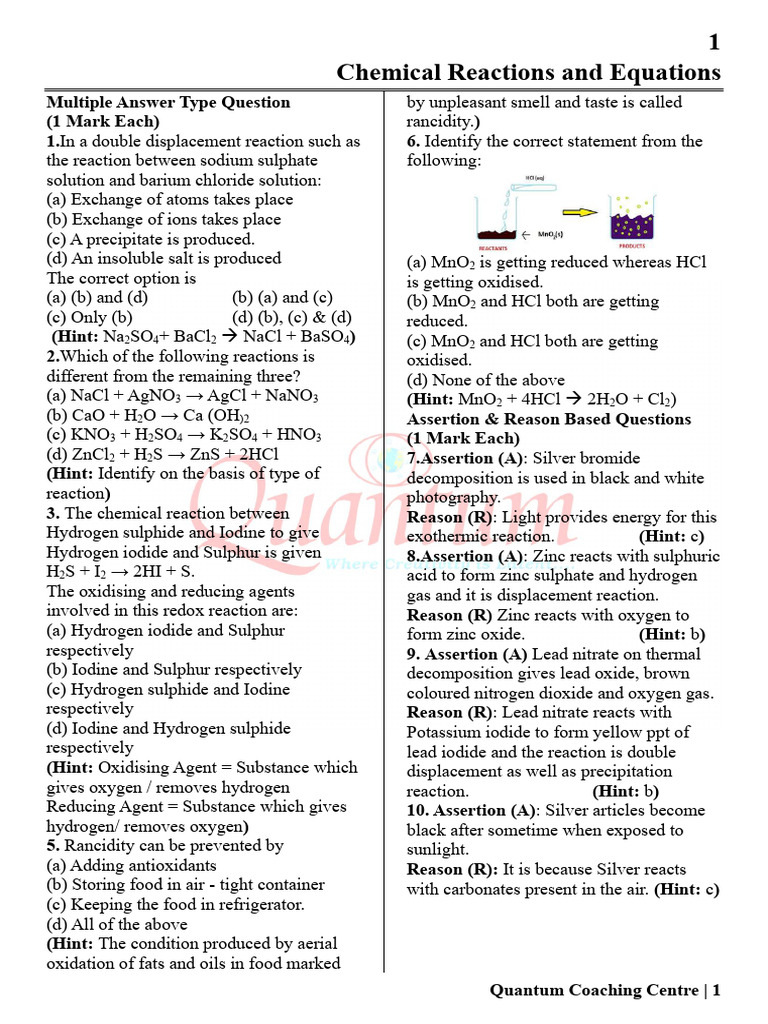 Class X Science Q.B | PDF | Salt (Chemistry) | Chlorine