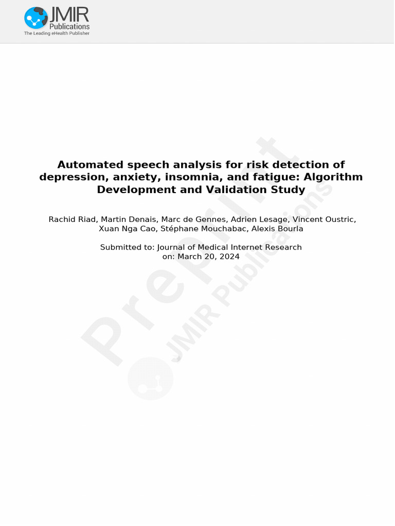 Automated Speech Analysis for Risk Detection of Depression, Anxiety ...