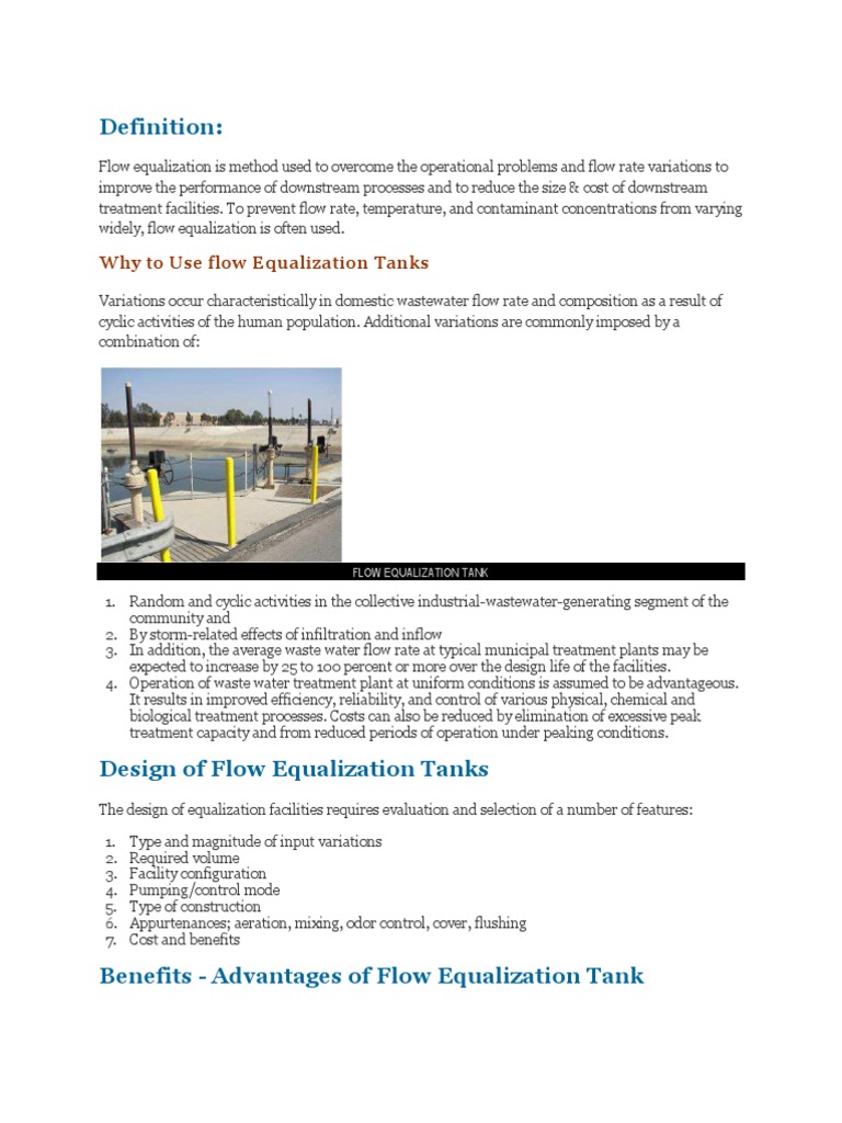 Definition Why to Use flow Equalization Tanks
