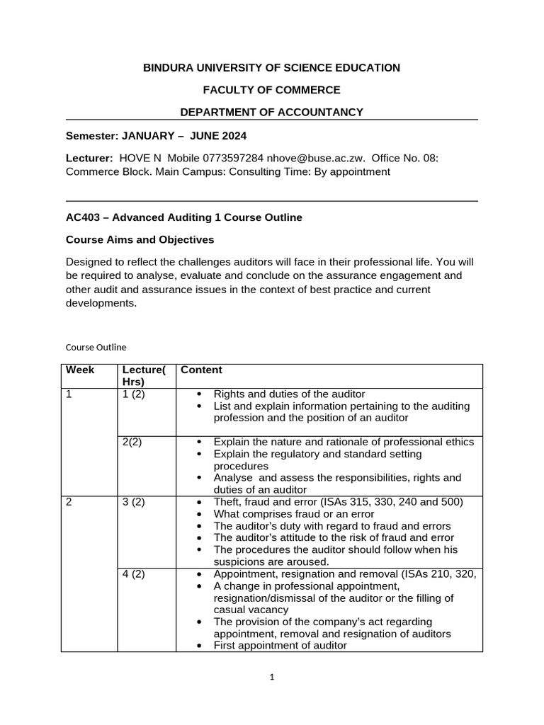 Acca Accreditation Ac403 Course Outline Ac403 - Advanced Auditing 1 Jan ...