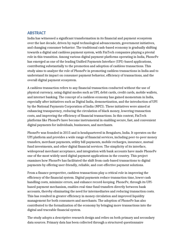 PhonePe Abstract Minor Project | PDF | Financial Technology | Finance ...