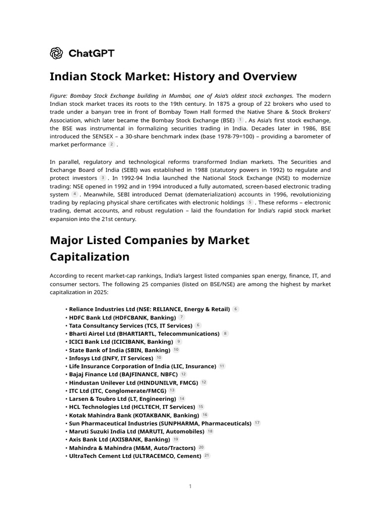 Indian Stock Market - History and Overview | PDF | Stock Exchange ...