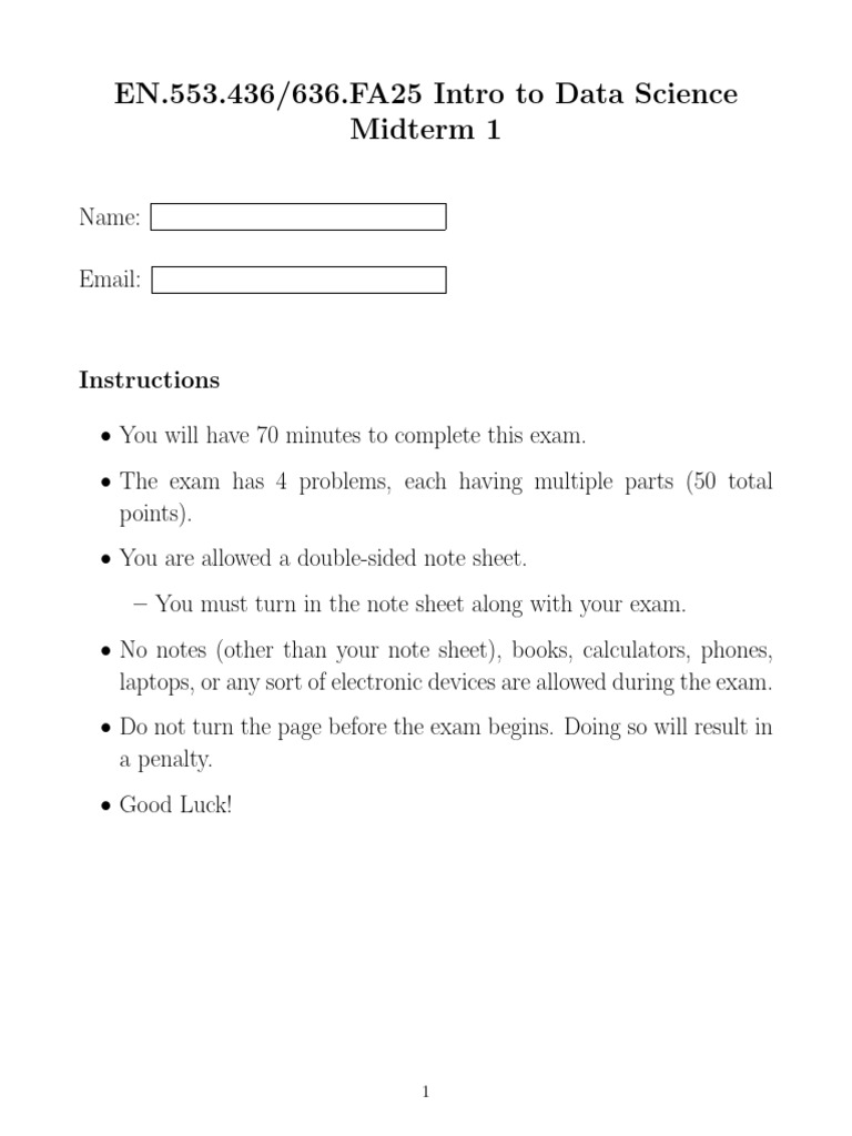 IntroDS Fall25 Midterm 1 Solution | PDF | Principal Component Analysis ...