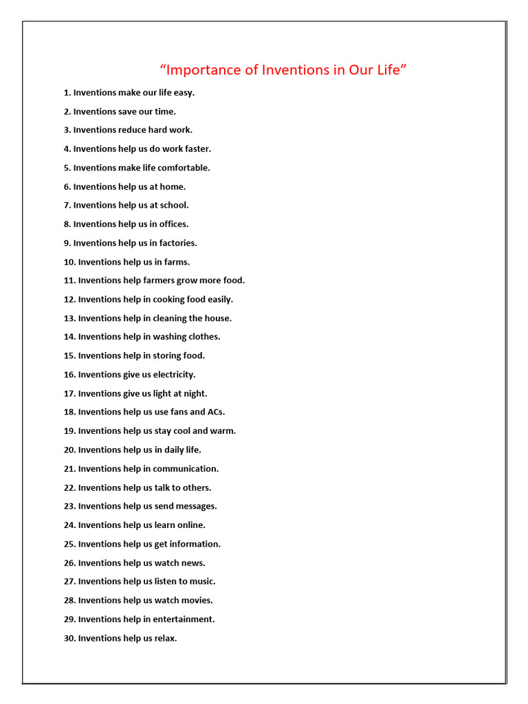 Importance of Inventions in Our Life | PDF | Innovation