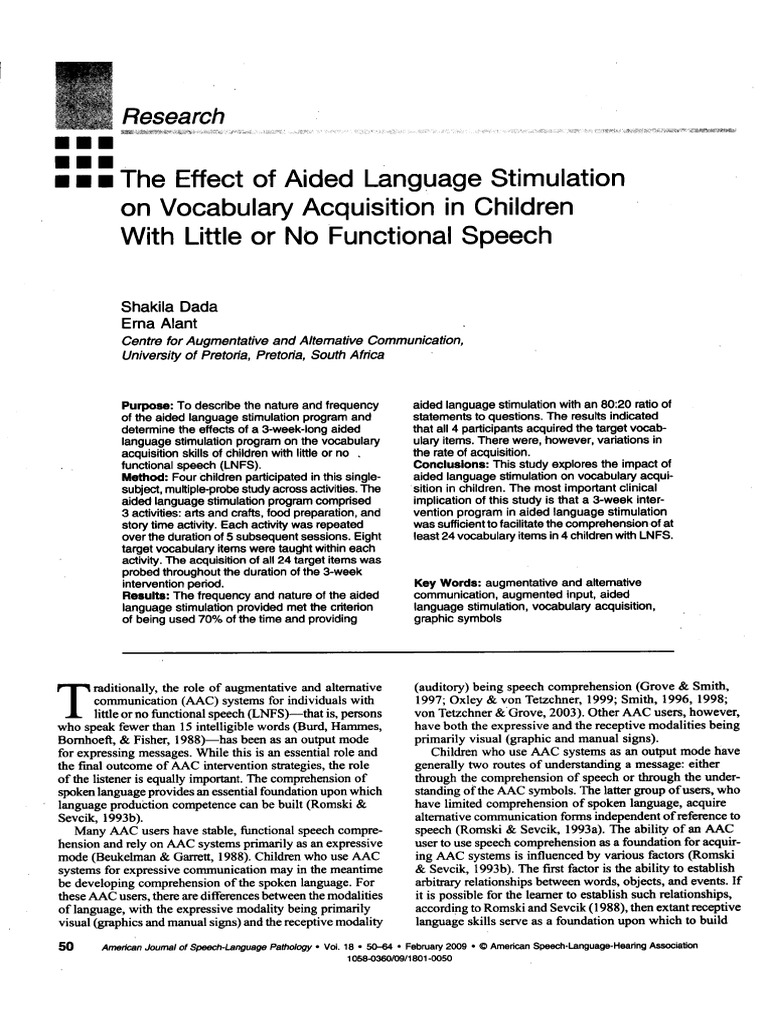 Dada & Alant 2009 Effect of aided language stimulation of vocab ...