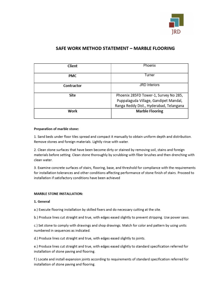 Safe Work Method Statement - Marble Flooring | PDF | Flooring | Mortar ...