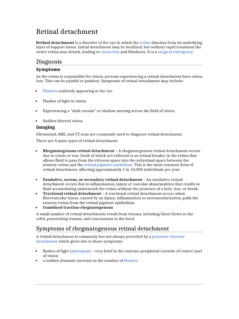 Retinal Detachment | PDF | Diseases And Disorders | Vision