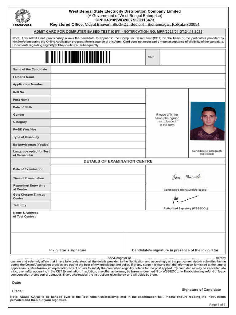 Admit Card | PDF | Identity Document