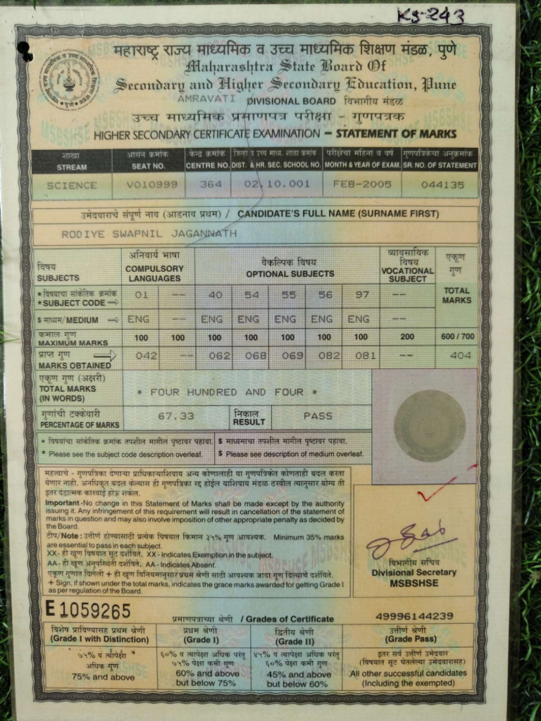 HSC Marksheet Compressed | PDF