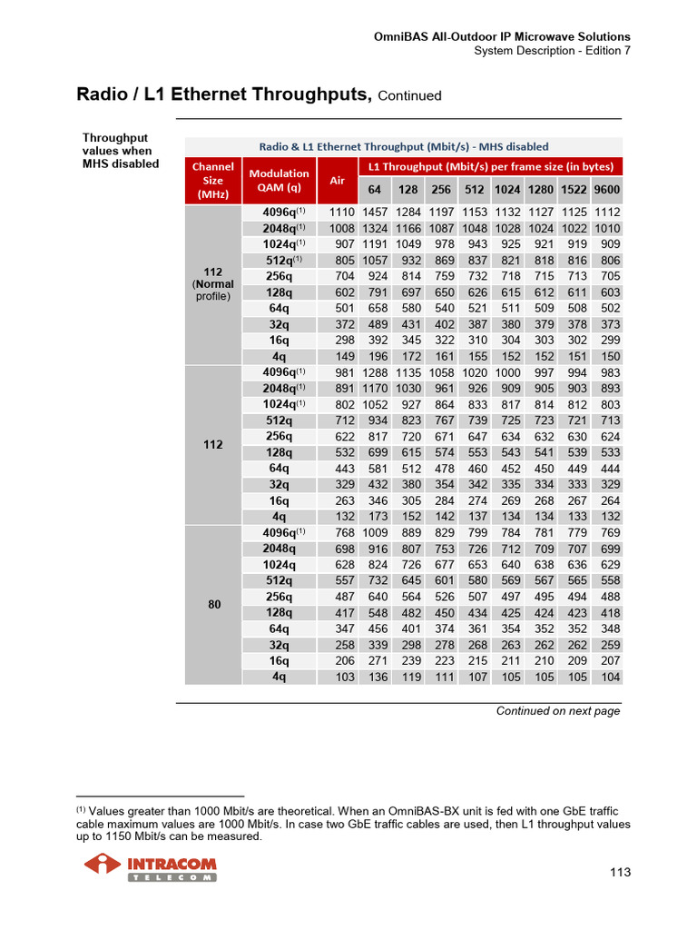Omnibas BX Throughput Values Table | PDF | Computer Science | Networks