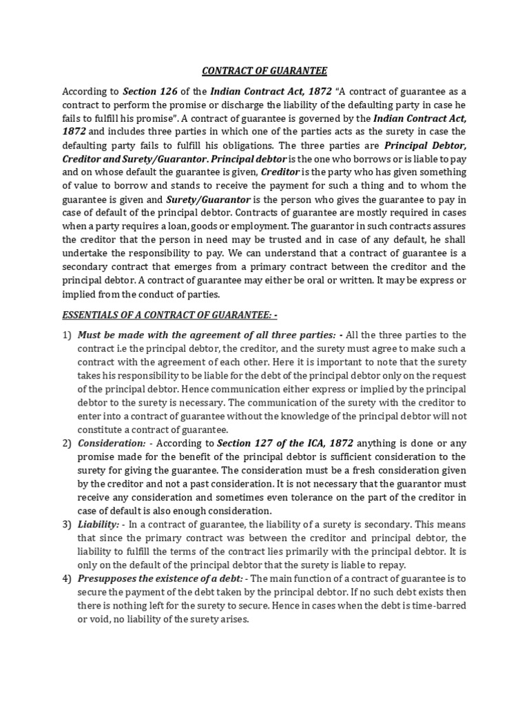 Contract of Guarantee | PDF | Guarantee | Surety