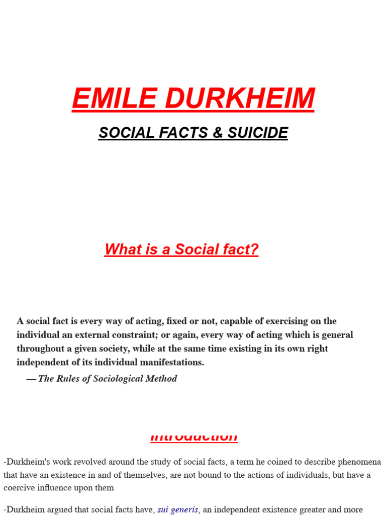 Emile Durkheim - Social Facts & Suicide | PDF | Émile Durkheim ...
