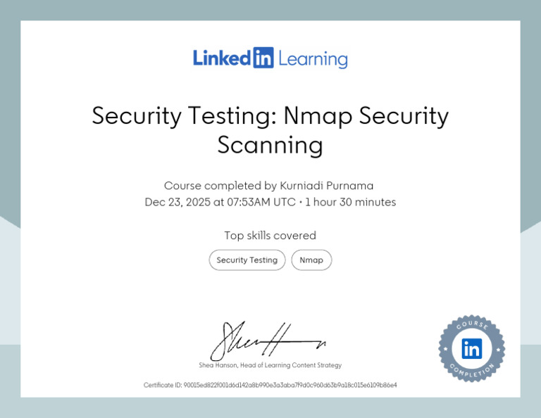CertificateOfCompletion - Security Testing Nmap Security Scanning-1 | PDF