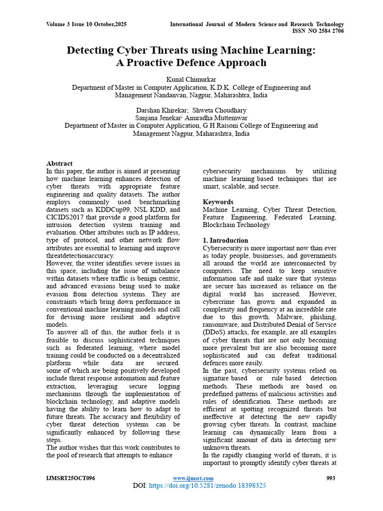 Detecting Cyber Threats Using Machine Learning A Proactive Defence ...
