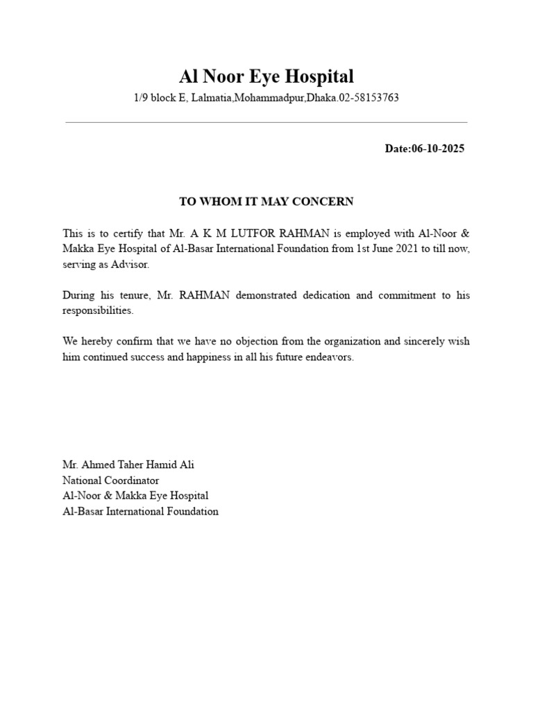 Lutfor Experience Certificate | PDF
