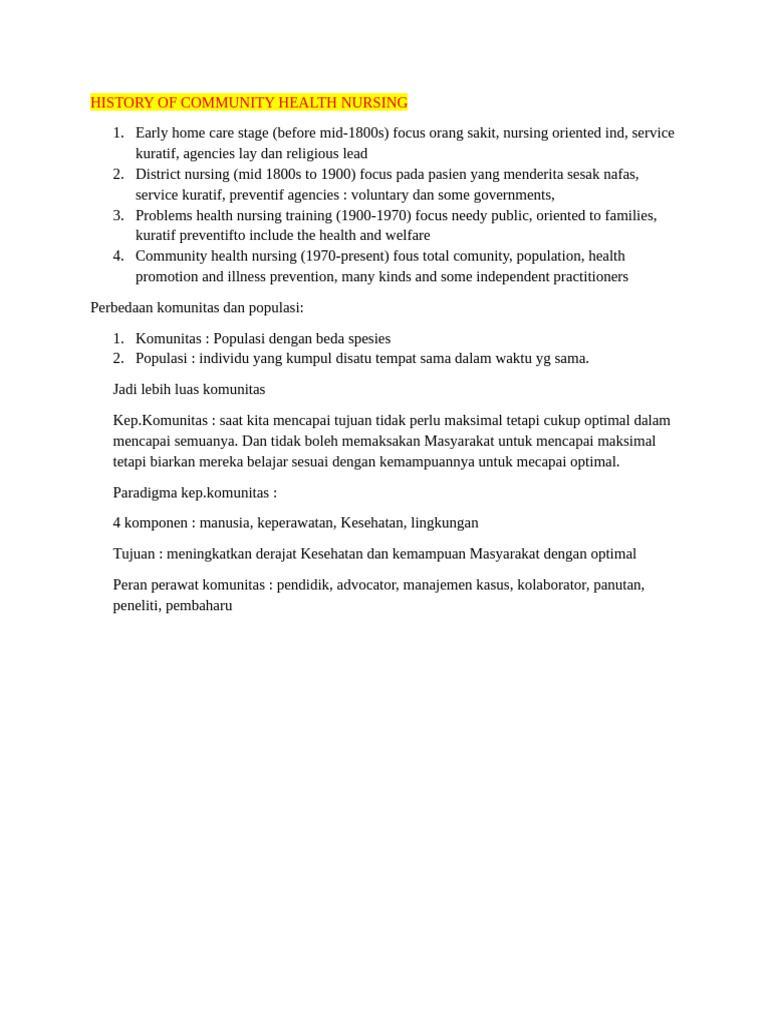 History of Community Health Nursing | PDF