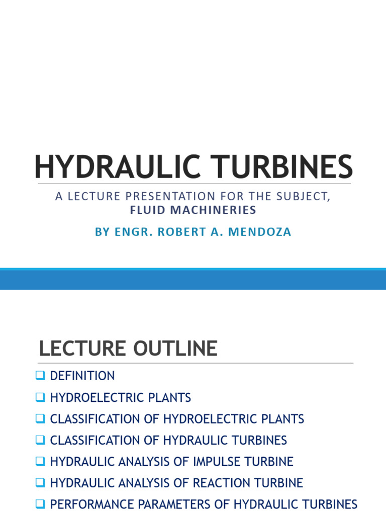 Lecture 5 Hydraulic Turbines | PDF | Turbine | Hydroelectricity
