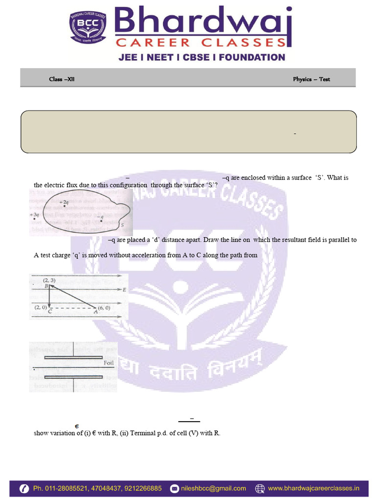 XII Physics Test Ch 1,2,3 18.06.2023 | PDF | Capacitor | Capacitance