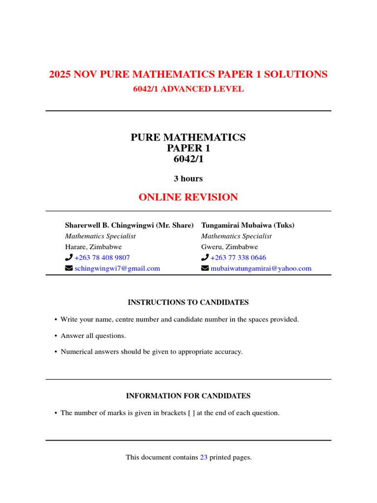 2025 Nov p1 Ms Pure Mathematics - Tuks & MR Share | PDF | Quadratic ...